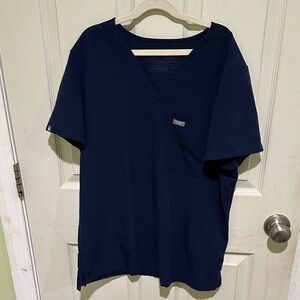 Figs Deep Blue V-Neck Short Sleeve Scrub Top